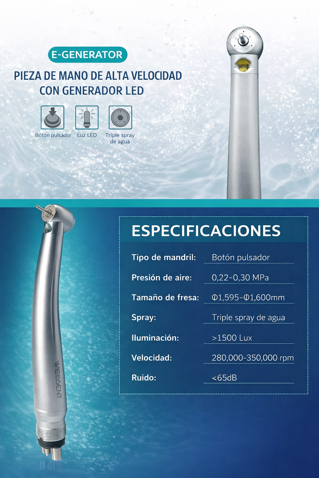 Kit Rotatorio estudiante 2 turbinas LED + micromotor + contra ángulo + pieza de mano