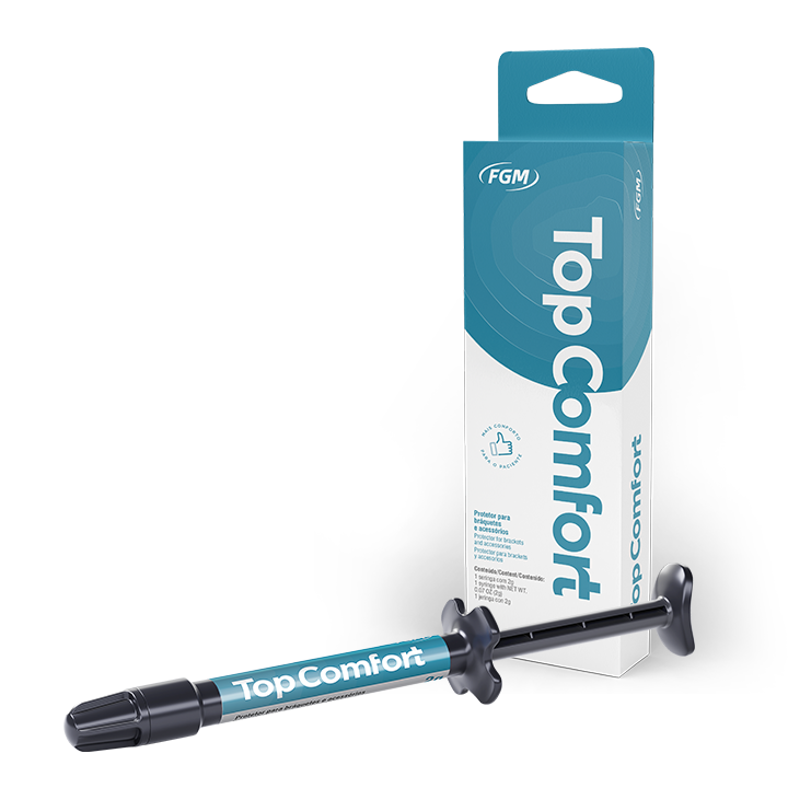 Top Comfort FGM – Resina Fotocurable para Protección de Brackets y Mini Implantes | Jeringa de 2g + 5 Puntas