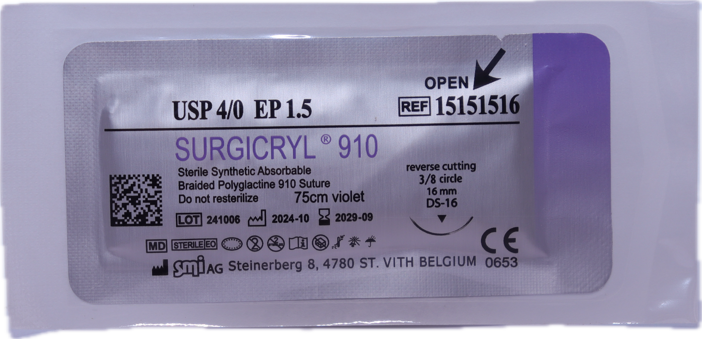 Sutura reabsorbible SMI SURGICRYL® 910 Violeta - Aguja DS12 3/8