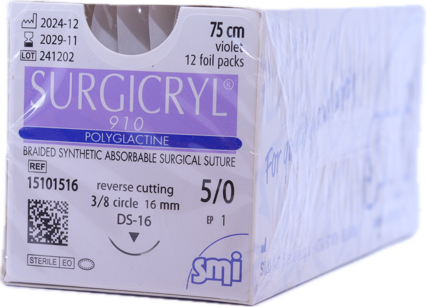 Sutura reabsorbible SMI SURGICRYL® 910 Violeta - Aguja DS12 3/8