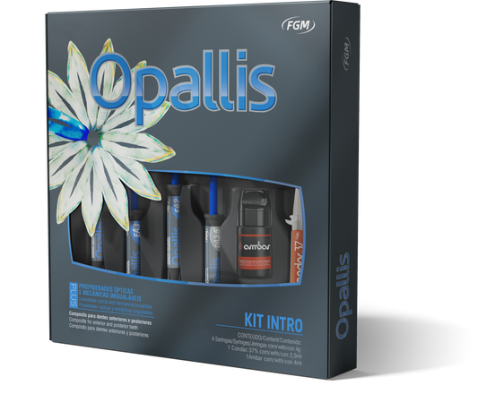 Opallis Kit Intro FGM – Pack Clínico con 4 Resinas, Adhesivo Ambar y Condac 37% | Tonos EA1, EA2, EA3, DA2