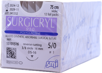 Sutura reabsorbible SMI SURGICRYL® 910 Violeta - Aguja DS12 3/8